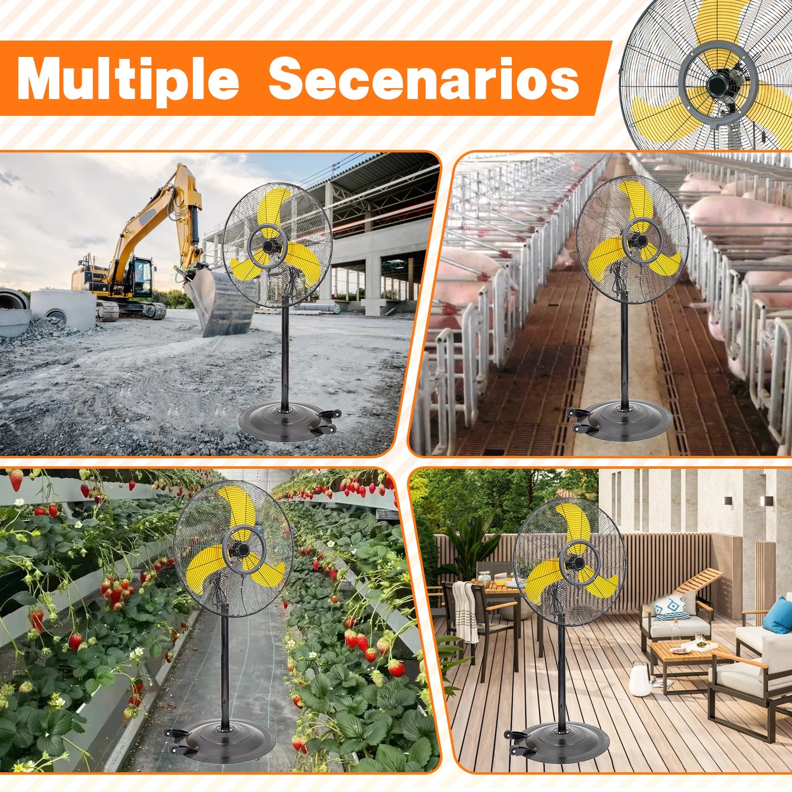 9200 CFM 30" High Velocity Outdoor Misting Fan, Standing Fans for Patio Waterproof, Cooling Floor Fan 3-Speed, 50° Tilting