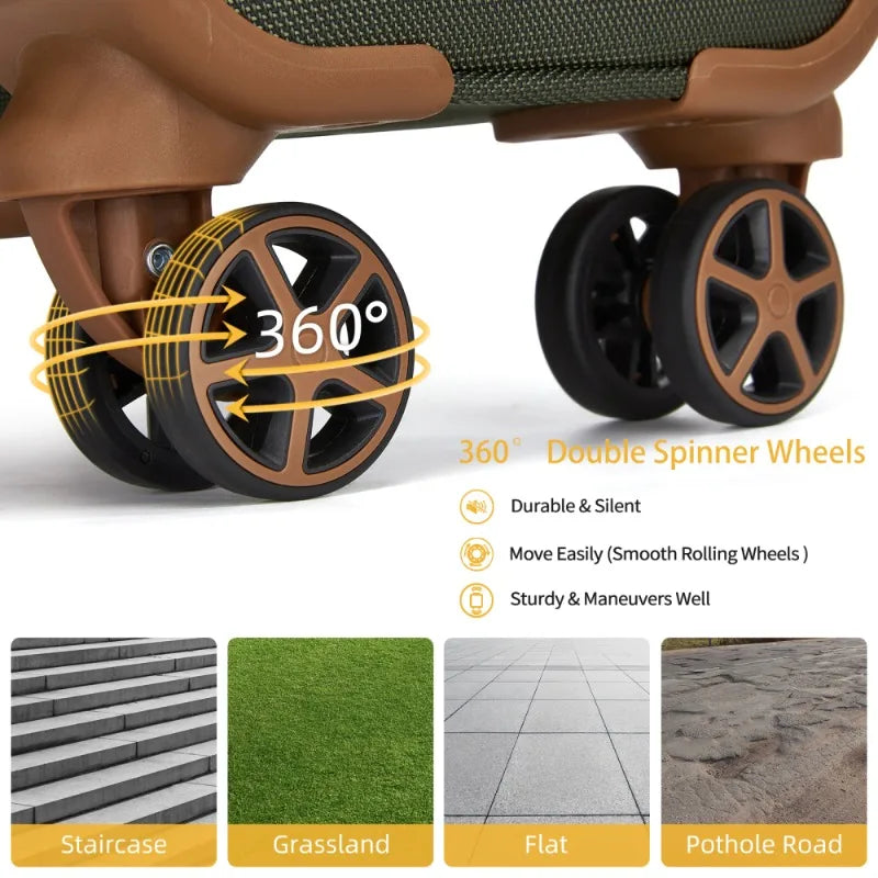 Green Luggage Set with Spinner Wheels Expandable Hardside Lightweight 3 Piece Suitcase Set for Travel