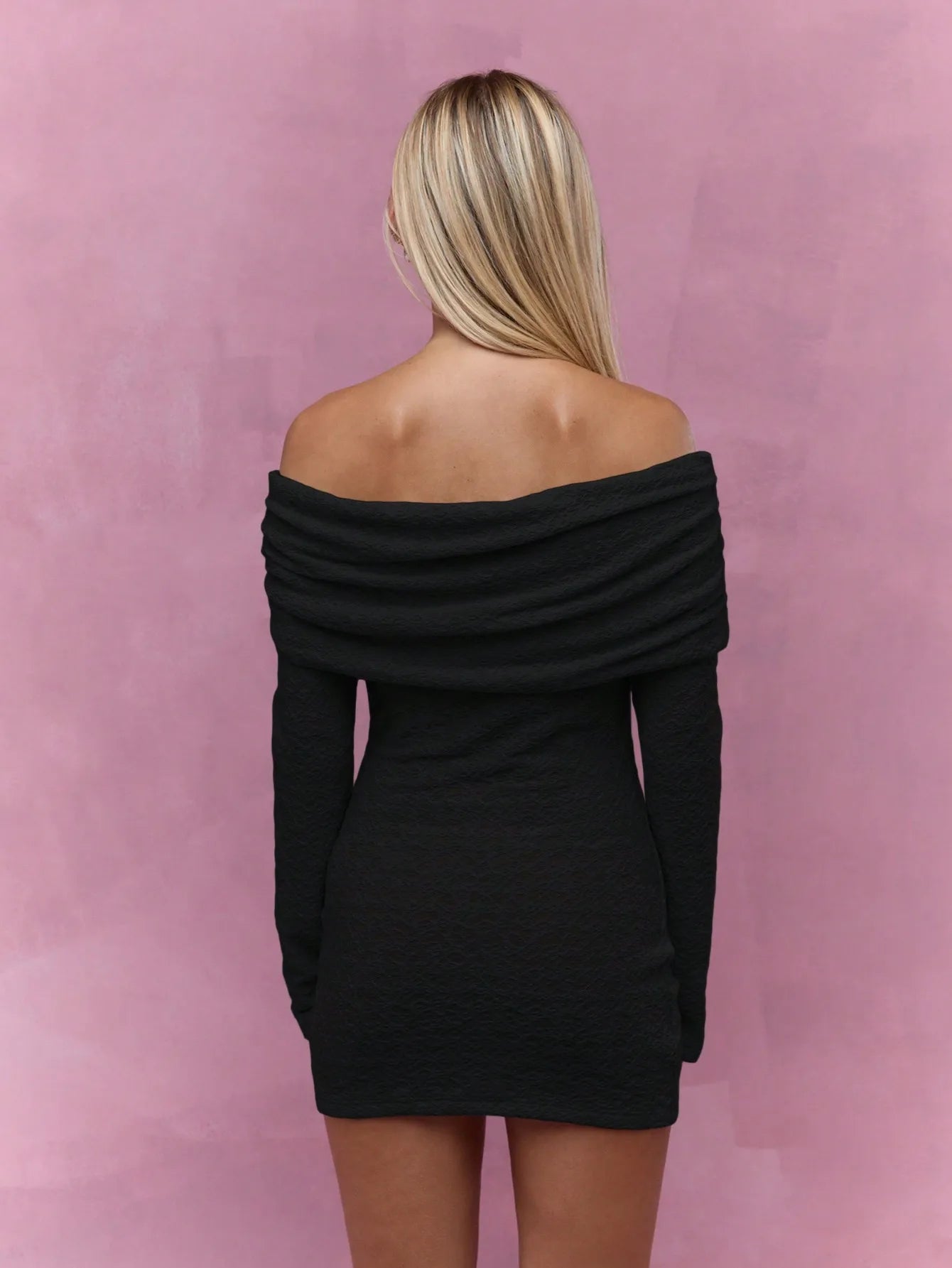 Textured Ruched Off Shoulder Long Sleeve Bodycon Mini Dress for Women