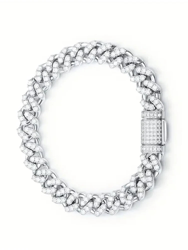 One piece S925925 silver 8.7 carat moissanite Cuban chain bracelet | American street style creative new wave elegant and exquisi