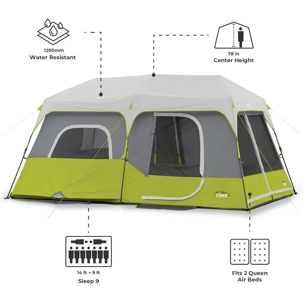 9-Person Green Instant Cabin Tent, 14 Feet by 9 Feet (Model 40008)