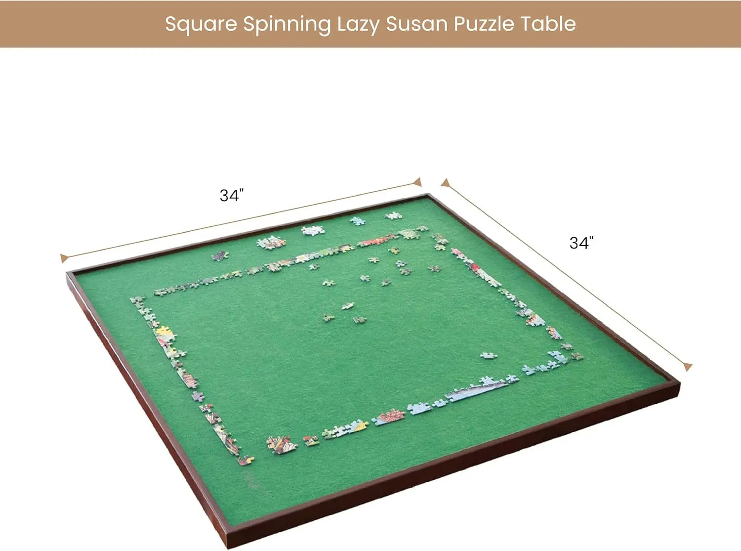Rotating Puzzle Board with Lazy Susan, Portable 1500 Piece Jigsaw Puzzle Table with Fabric Lining, Measures 34" x 34"