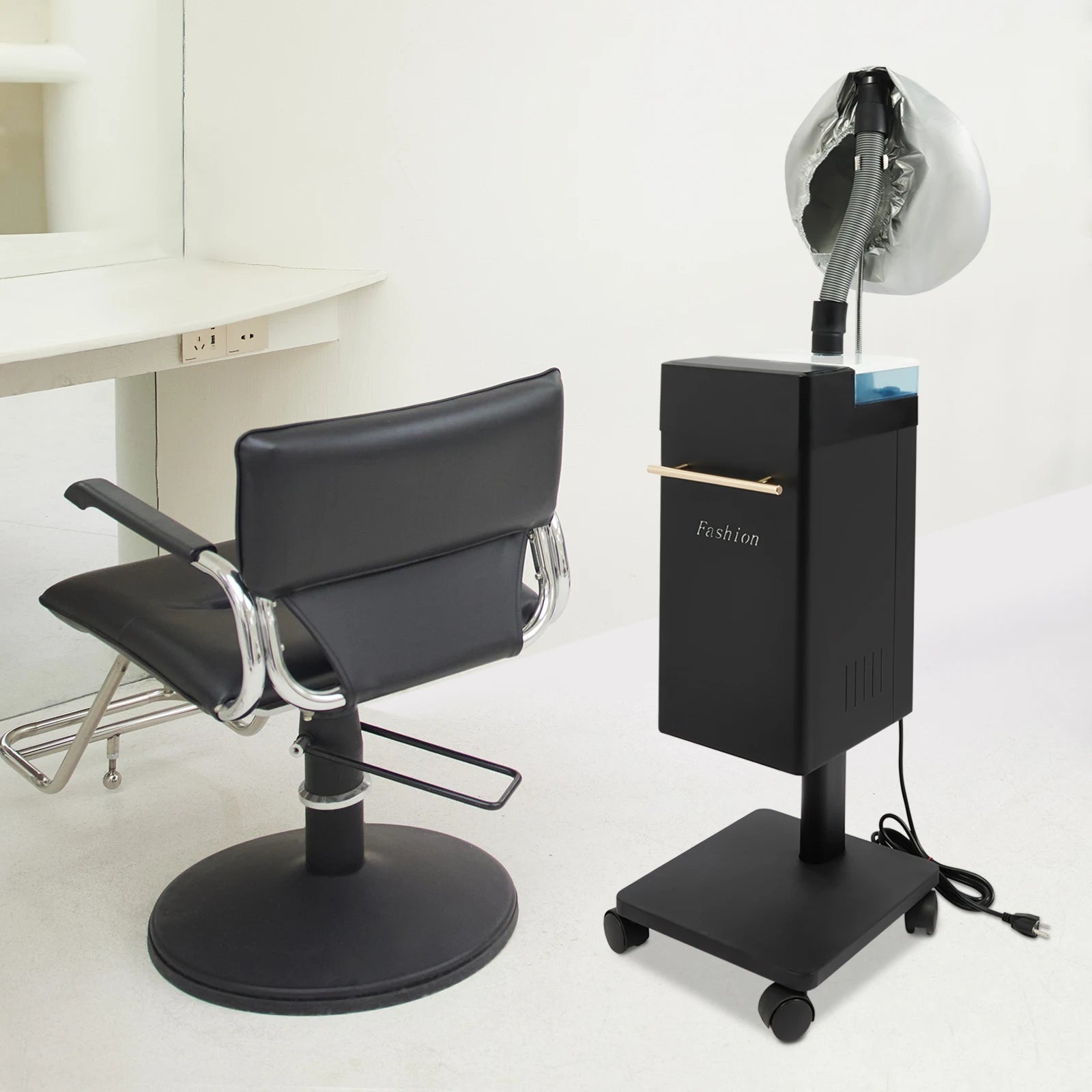 Black Multi-function Hair Care Equipment,110V Rectangle Freestanding Nano Hair Steamer  30*32*77.5cm 4 Wheels for Hair Salons