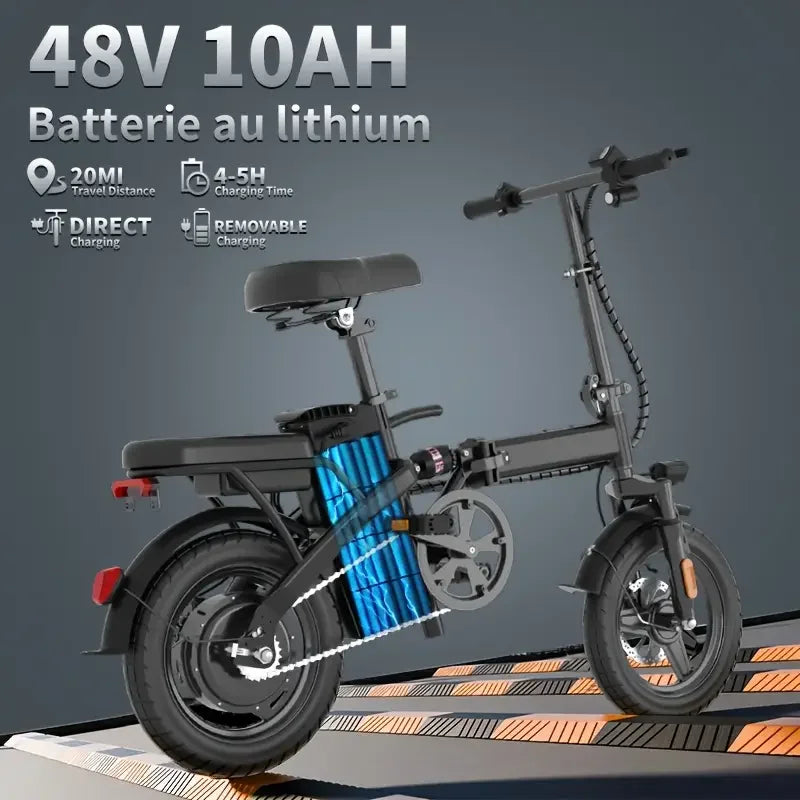 400W Peak Motor 14" Mini Folding Electric Motorcycles E Bike For Adults, 19.5Mph 19Miles 10AH Adults Electric Bicycle Ebike