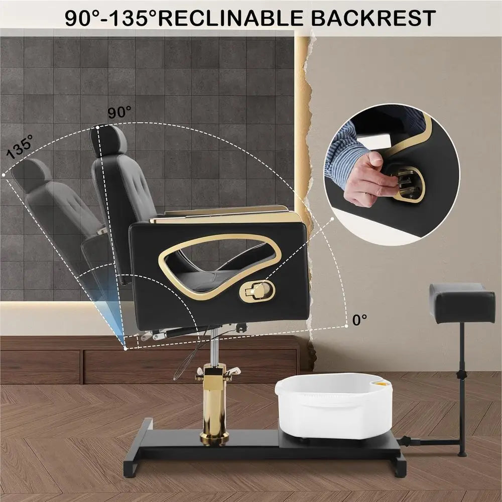 Portable Pedicure Chair with Adjustable Footrest, Massage Bowl, and Rolling Stool - Ideal for Nail Technicians and Spa Salons