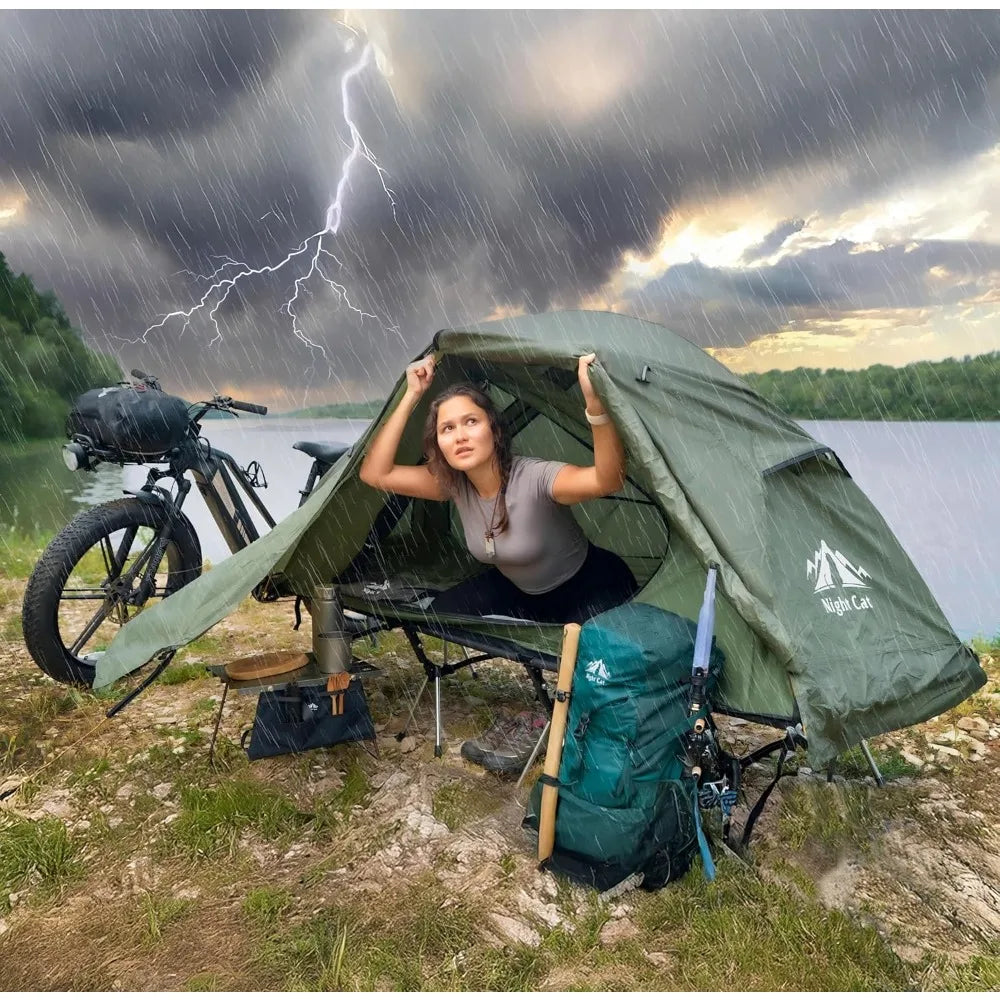 CQ Camping Cot Tent - Waterproof 1-Person Off-Ground Combo Cot Bed for Adults Portable Easy Set-up Tent