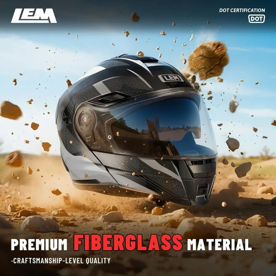 Modular Motorcycle Helmets Fiberglass, Full Face Motorcycle Helmet Flip Up for Touring, DOT Certified, Release Sun Visor amp Rem
