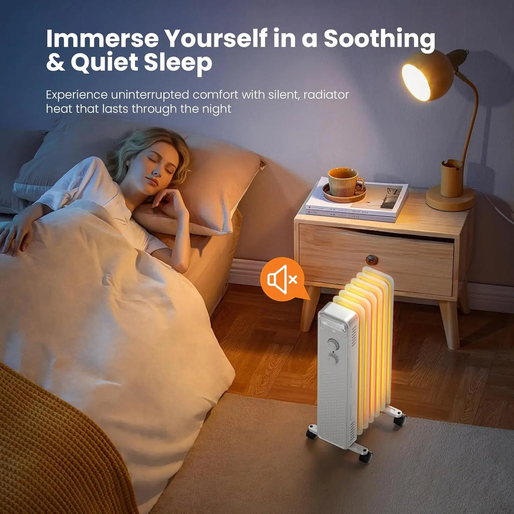 Portable Electric Radiator Heater, Space Oil Filled Heaters with 3 Heat Settings, Adjustable Thermostat, Overheat & Tip