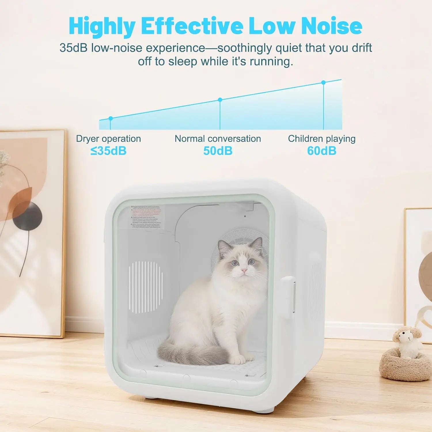 62L Pet Dryer Box for Cats and Small Dogs 【Fastest 15-Minute Drying】, 35dB Ultra Quiet Automatic Cat Dryer Box,, Customized