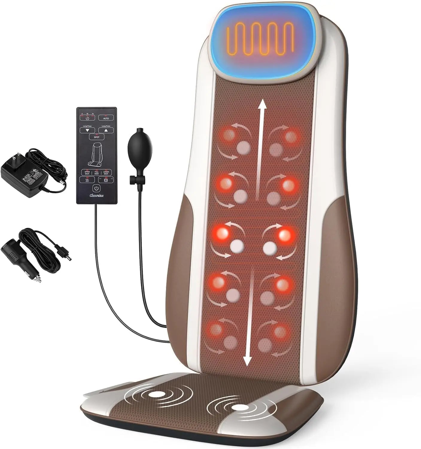Shiatsu Back Massager with Heat, Deep Tissue Kneading for Stress Relief, PU Leather Cushion
