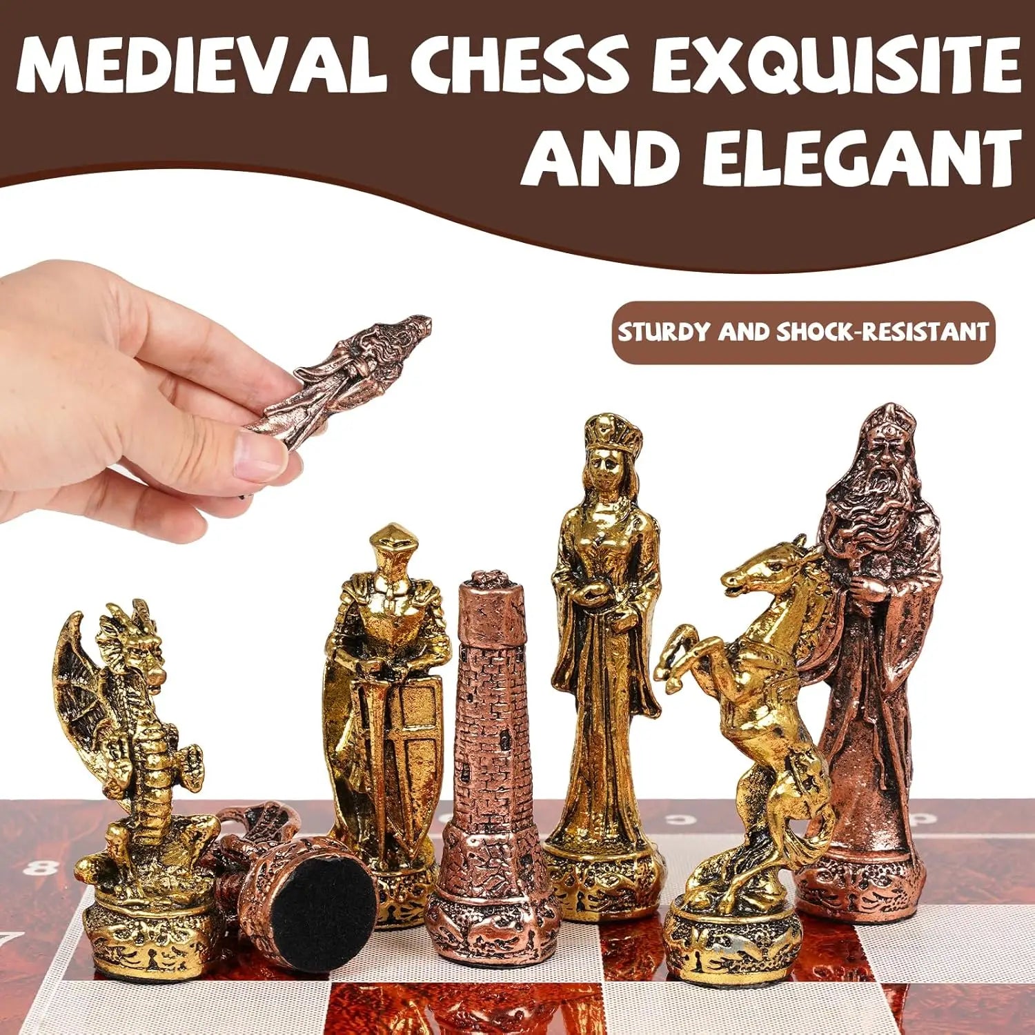 Vintage Metal Chess Set 15'' Wooden Board - Travel Friendly Collectible Game for Adults & Kids