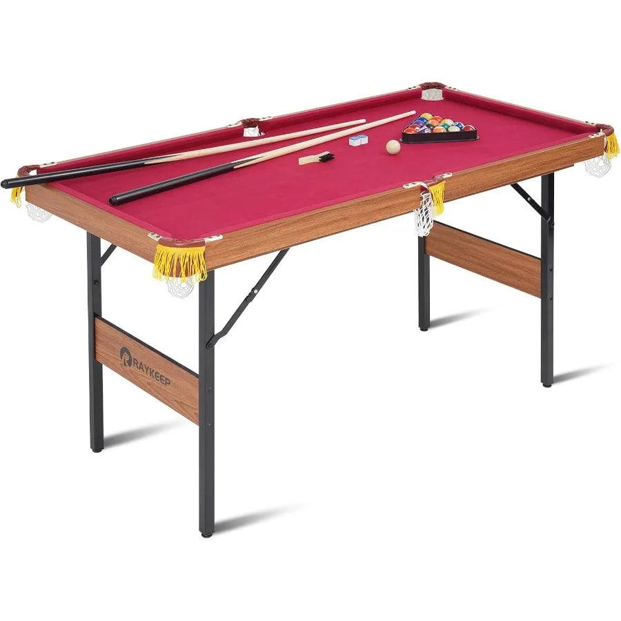 54 Portable Pool Table - Compact Wooden Billiard Table with 2 Cues Triangle Rack Chalk Brush - Ideal for Home Game Room Indoor