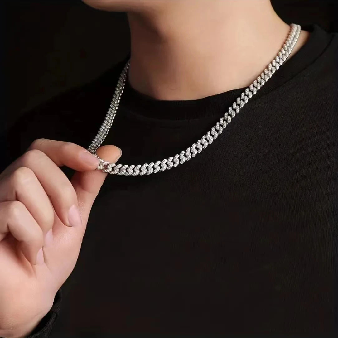 JIUZUAN D color full moissanite Cuban chain women's necklace men's S925 silver necklace hip hop fashion luxury boutique jewelry