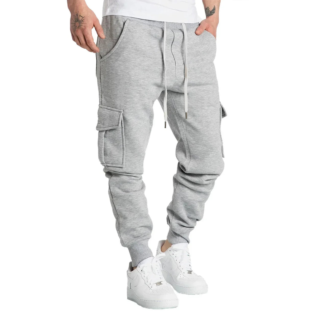New Mens Sweatpants Straight Fit Joggers for Sports and Streetwear Loose Oversized Drawstring Long Pants Men Multi-pocket Pants