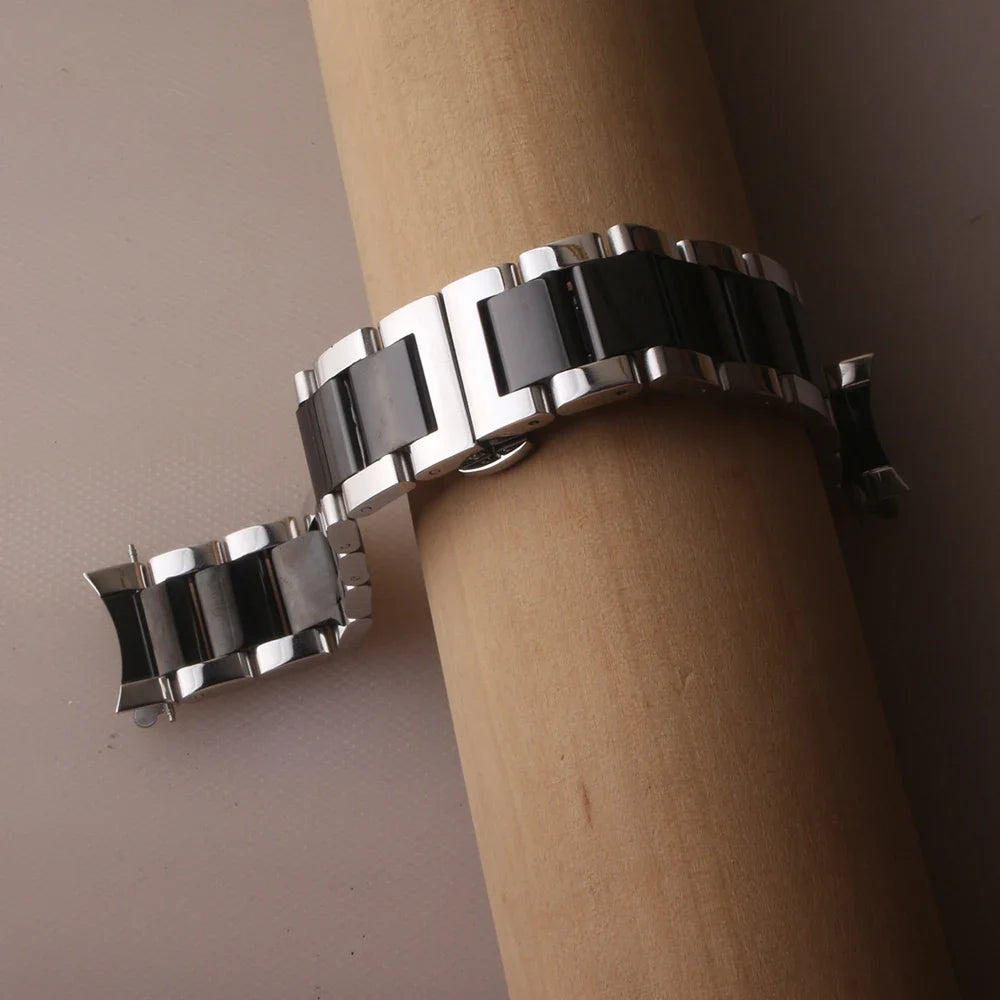 18mm 19mm 20mm 21mm 22mm 24mm Stainless Steel Watch Bracelet Silver with Black Curved End Watchbands Women Men Metal Watch Strap