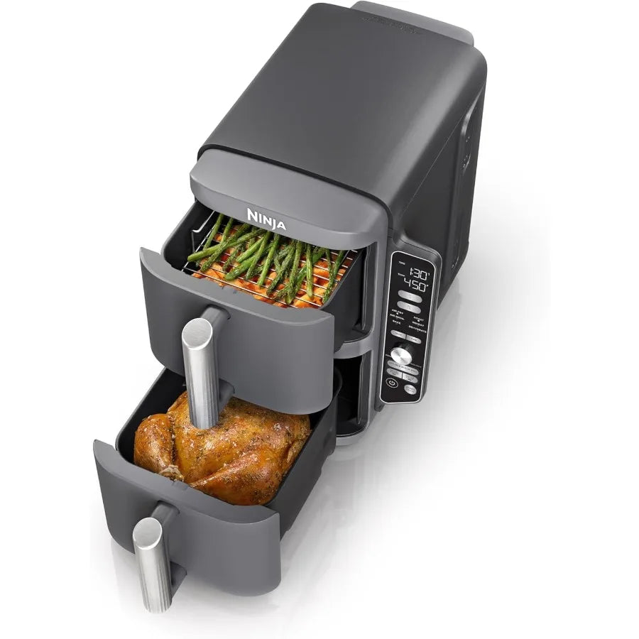 SL401 DoubleStack XL 2-Basket Air Fryer DoubleStack Technology Cooks 4 Foods at Once Compact Design 10 QT 6-in-1 Smart Fi