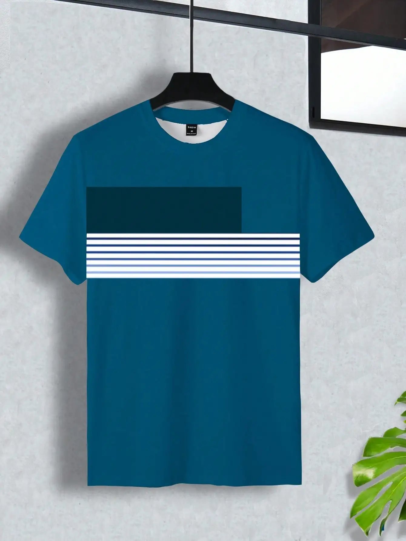 Men's Casual Color Block Striped Round Neck Short Sleeve T-Shirt for Summer