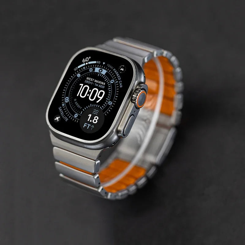 Magnetic Titanium+Silicone strap for Apple Watch bands Ultra 3 2 49mm 46mm 45mm 44mm Bracelet iWatch series 11 10 9 8 7 6 5 SE 3