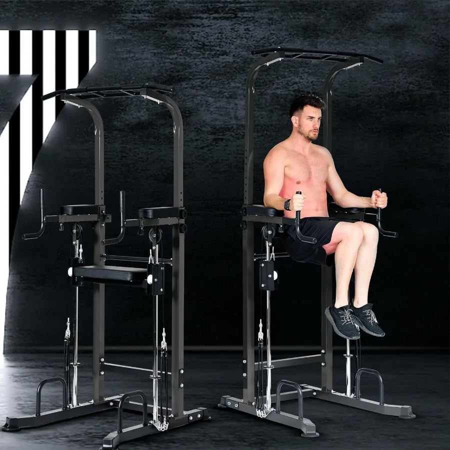 Power Tower Dip Station Pull Up Bar Exercise Tower, Free Standing Pull Up Bars For Home Gym Strength Training Workout Equipment