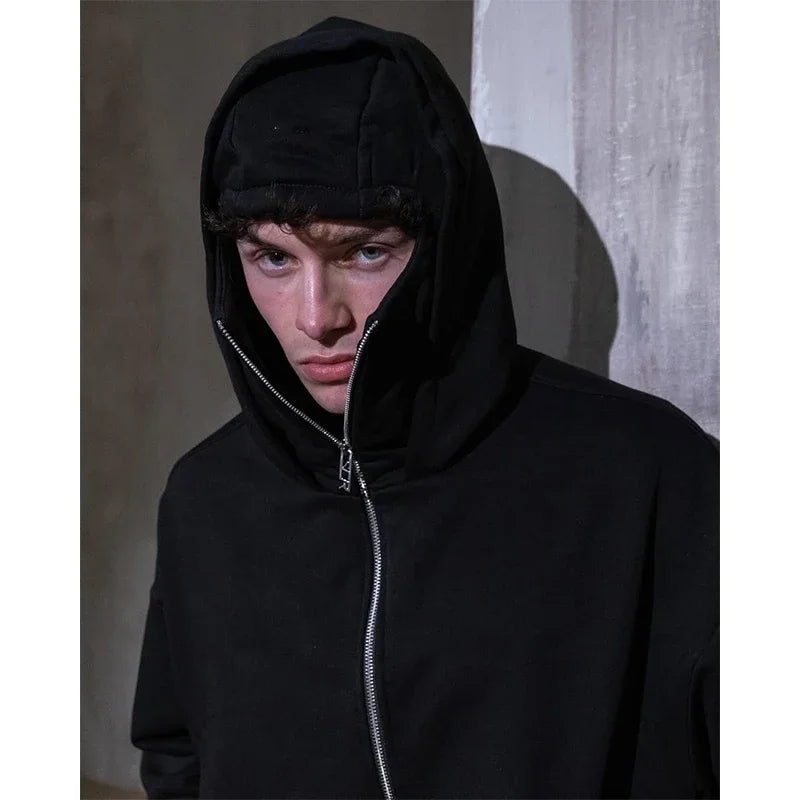Double Hood Zip Up Sweatshirt Jacket Autumn Ins Style Unisex Couple Top for Spring Fall Winter Wear