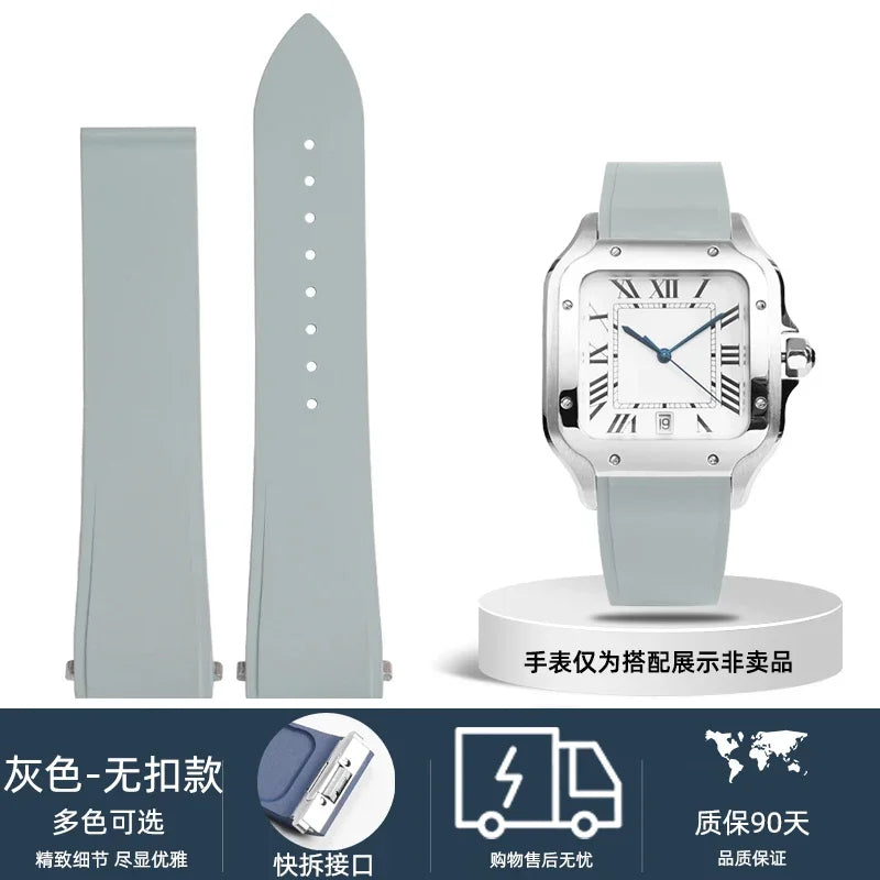 18.5mm 21mm Quick release watchband For Cartier Santos Dumont Fluorine rubber watch Strap men women Folding buckle Black orange