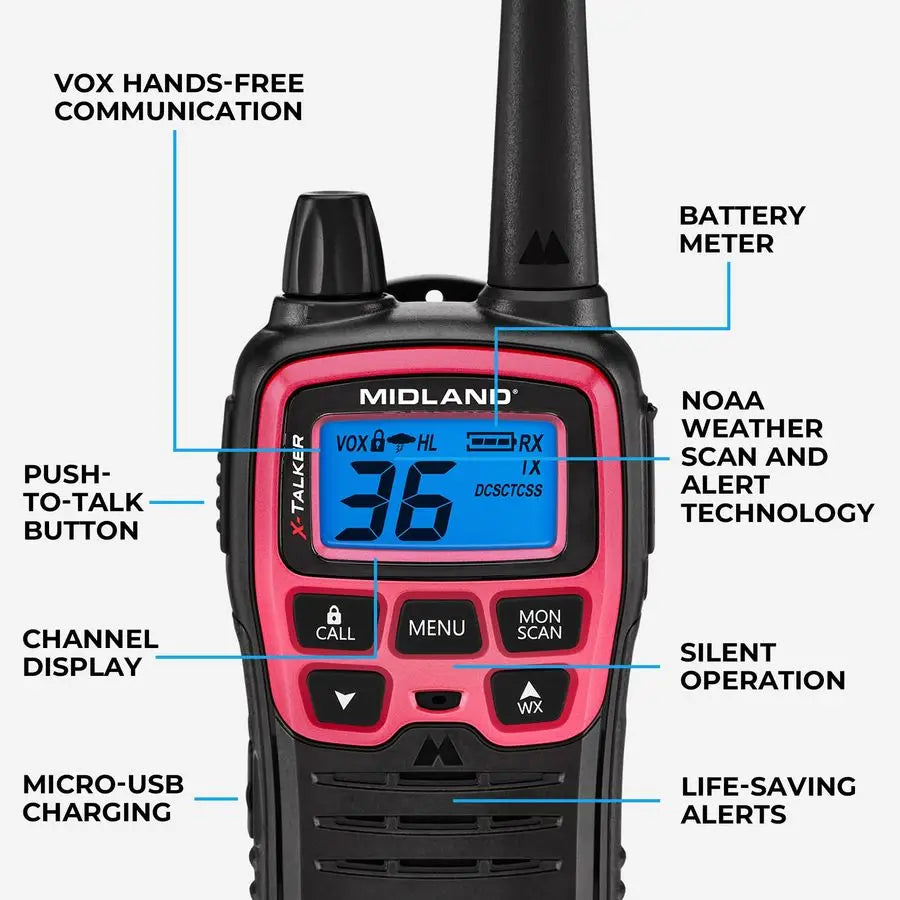 T71PNK XTALKER FRS Walkie Talkies with NOAA Weather Scan amp Alert Long Range TwoWay Radios 36 Channels, 121 Privacy Codes for C