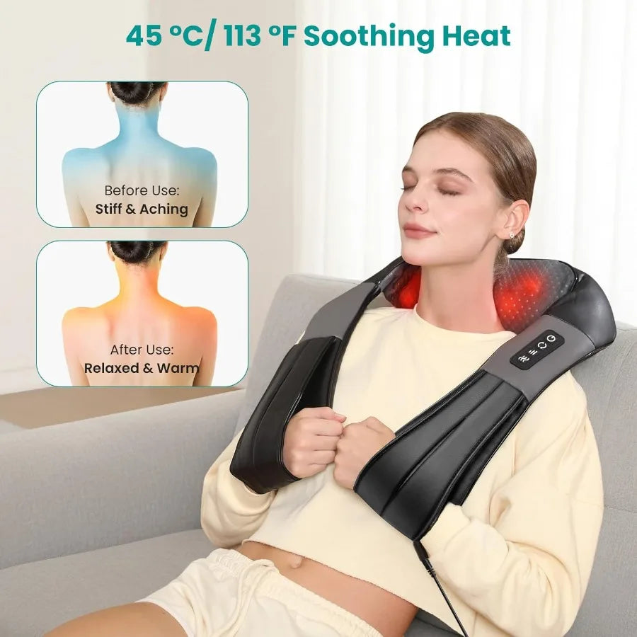 Nekteck Shiatsu Neck Massager for Pain Relief Deep Tissue with Heat 3D Kneading Massage Pillow Back Shoulder Massagerfor Body M