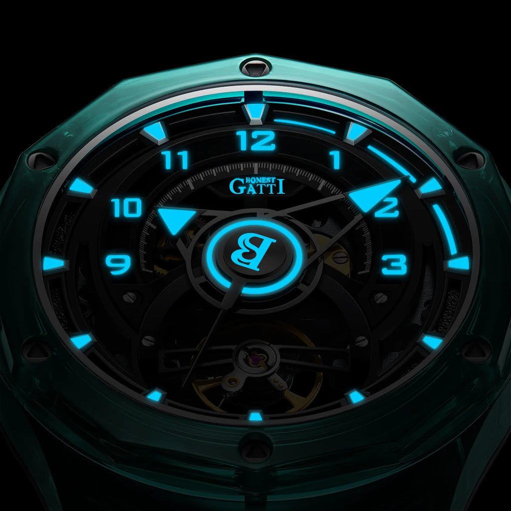 BONEST GATTI men's Watch, fully automatic mechanical watch, skeletonized business sports men's wristwatch with steel strap, Vale