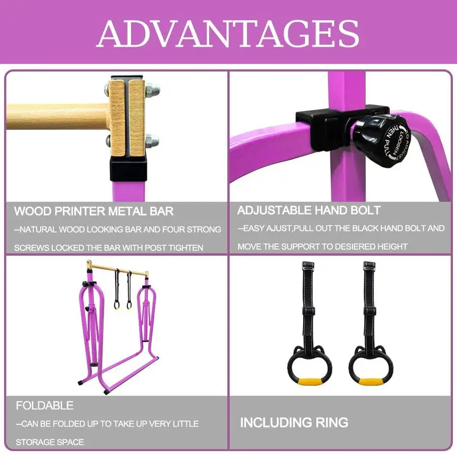 Gymnastics Bar for Kids, Adjustable Height 35ft, 330lbs Weight Capacity, Professional Junior Training Equipment for Home, Ideal