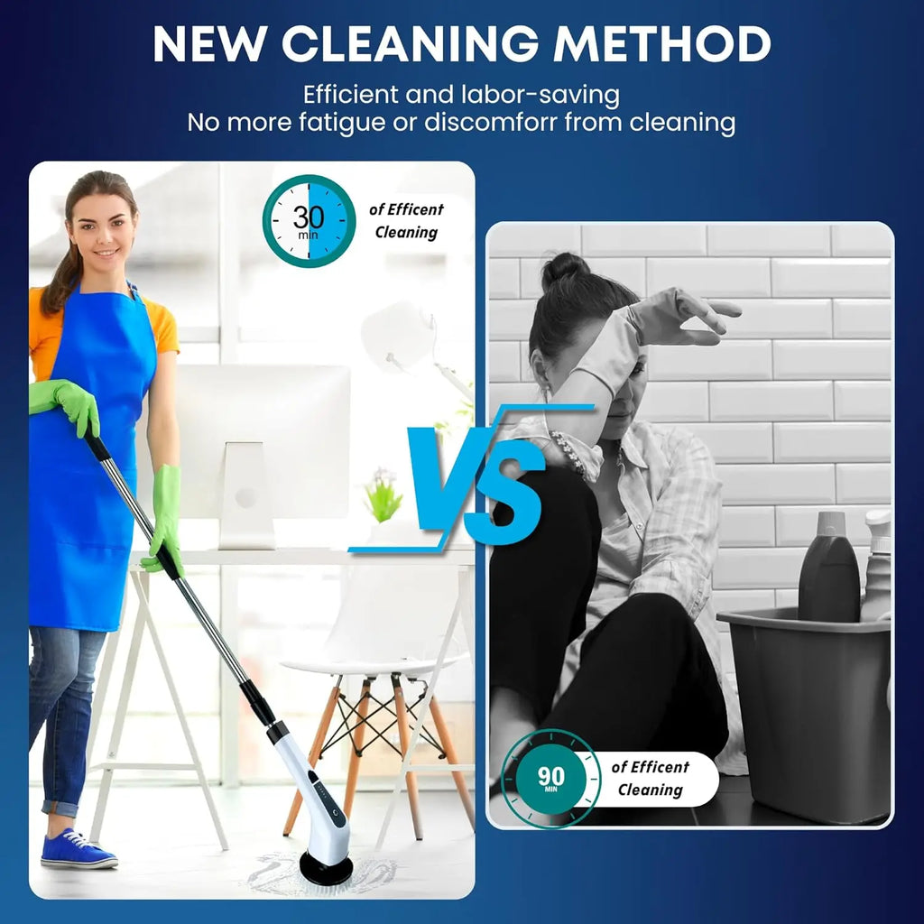 Chimera MKT Electric Spin Scrubber - Cordless, 7 Heads, 2 Speeds, Long Handle Shower Cleaner (White)