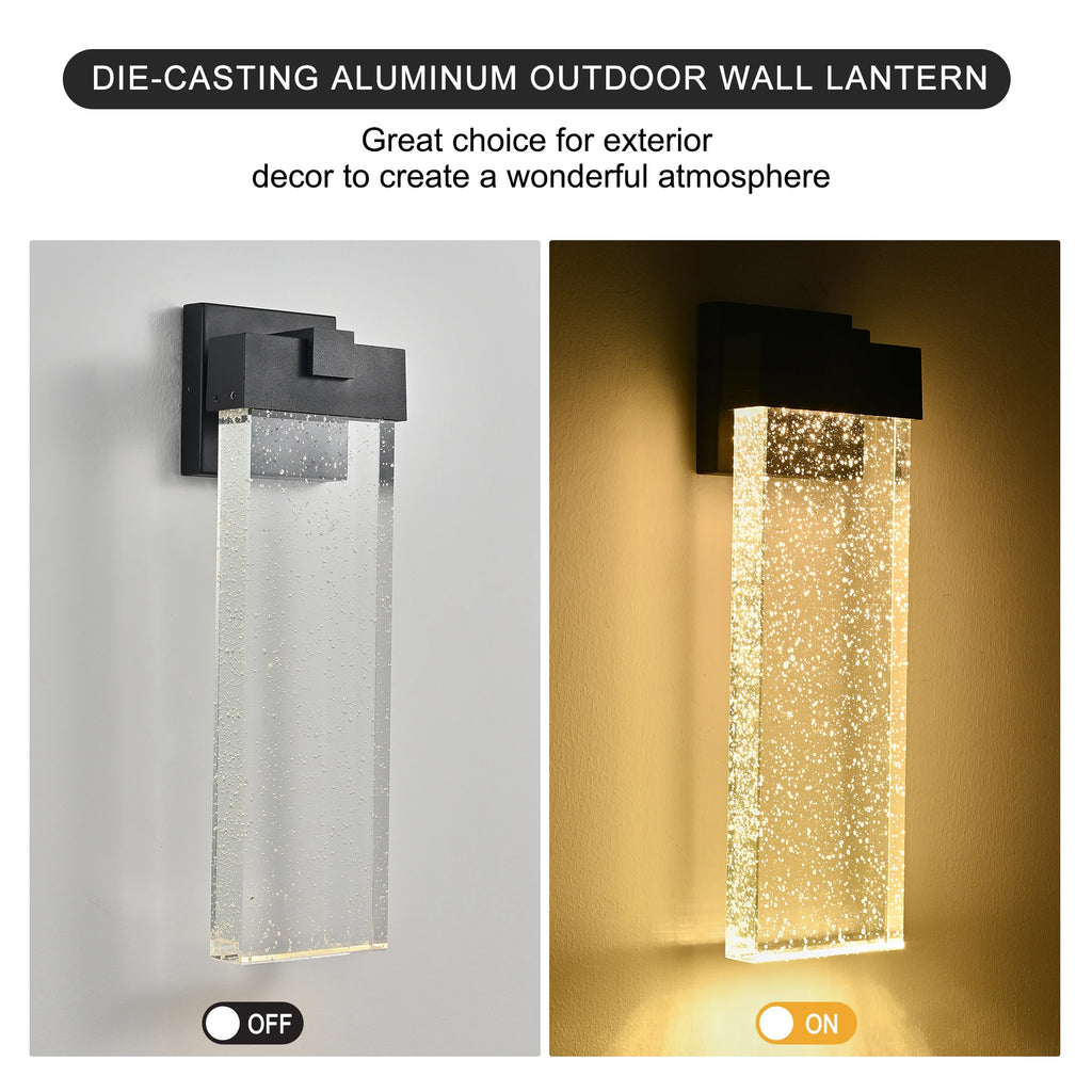 ARLGSITE Modern Outdoor Wall Light Fixture, Weatherproof LED Wall Sconce with Bubble Crystal, Black Finish, Up and Down Lighting