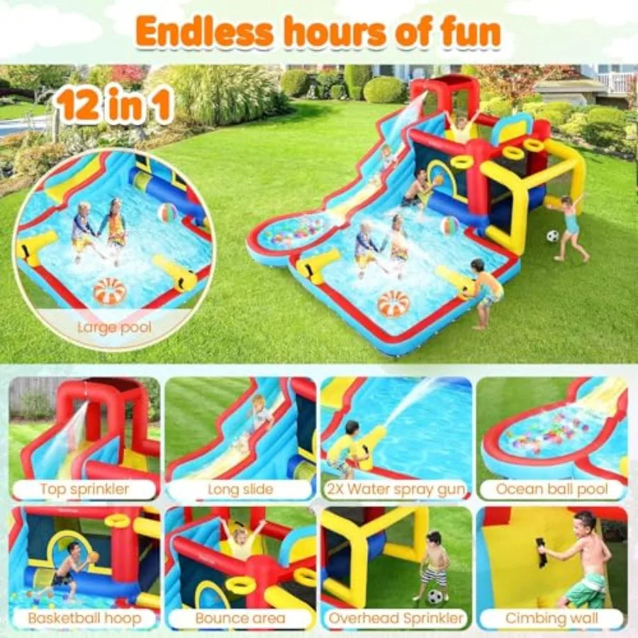 Inflatable Water Slide Bounce House 13 in 1 Waterfall Waves Mega Water Slides Park |Large Water Bounce House,Splash &Blast Bounc
