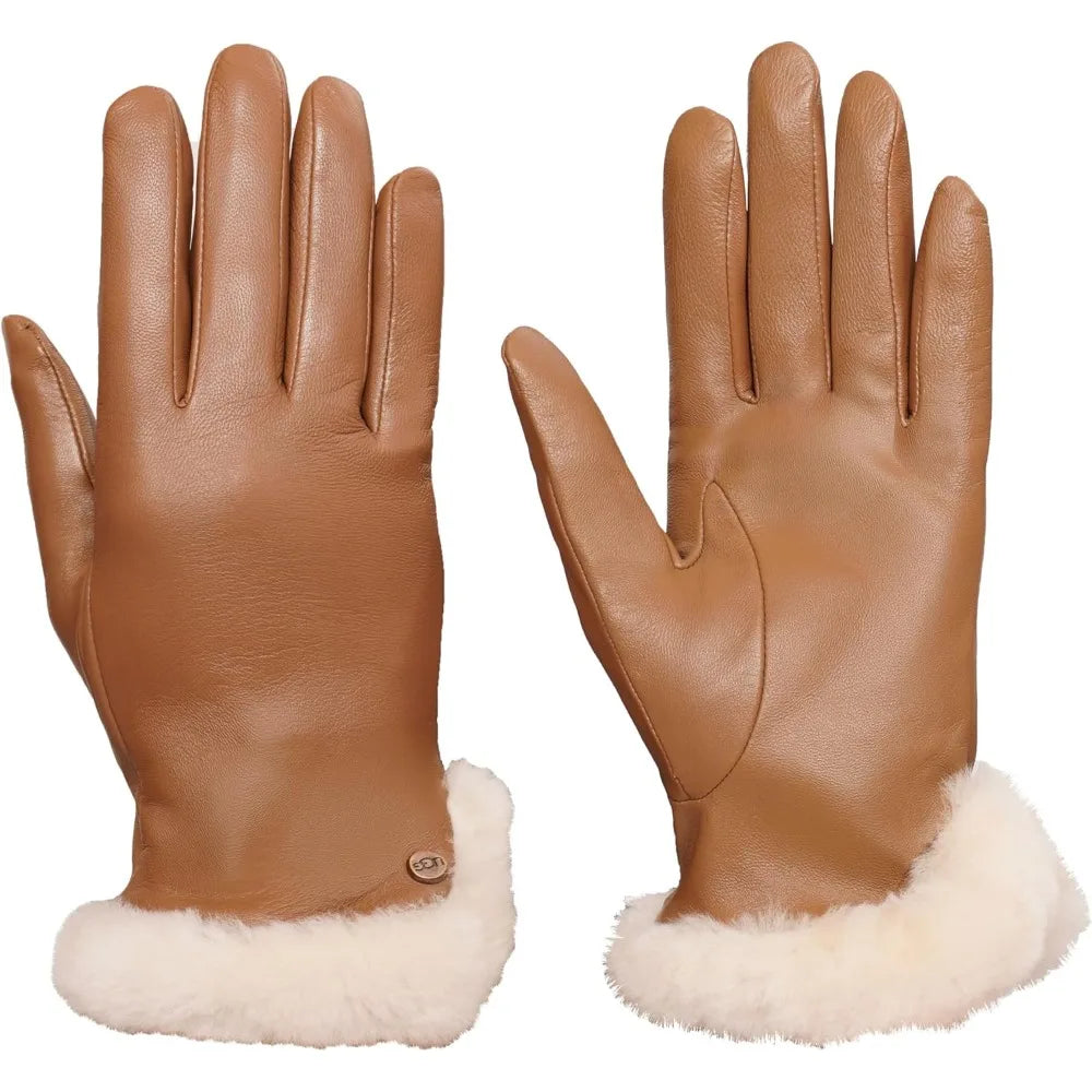 Women's Sheepskin Leather Gloves with Touchscreen Conductive Palm Technology for Enhanced Comfort and Functionality