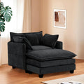Oversized Accent Chair with Ottoman, Black Chenille Sofa Couch, Upholstered Chaise Lounge with Pillows for Living Room or Bedroo