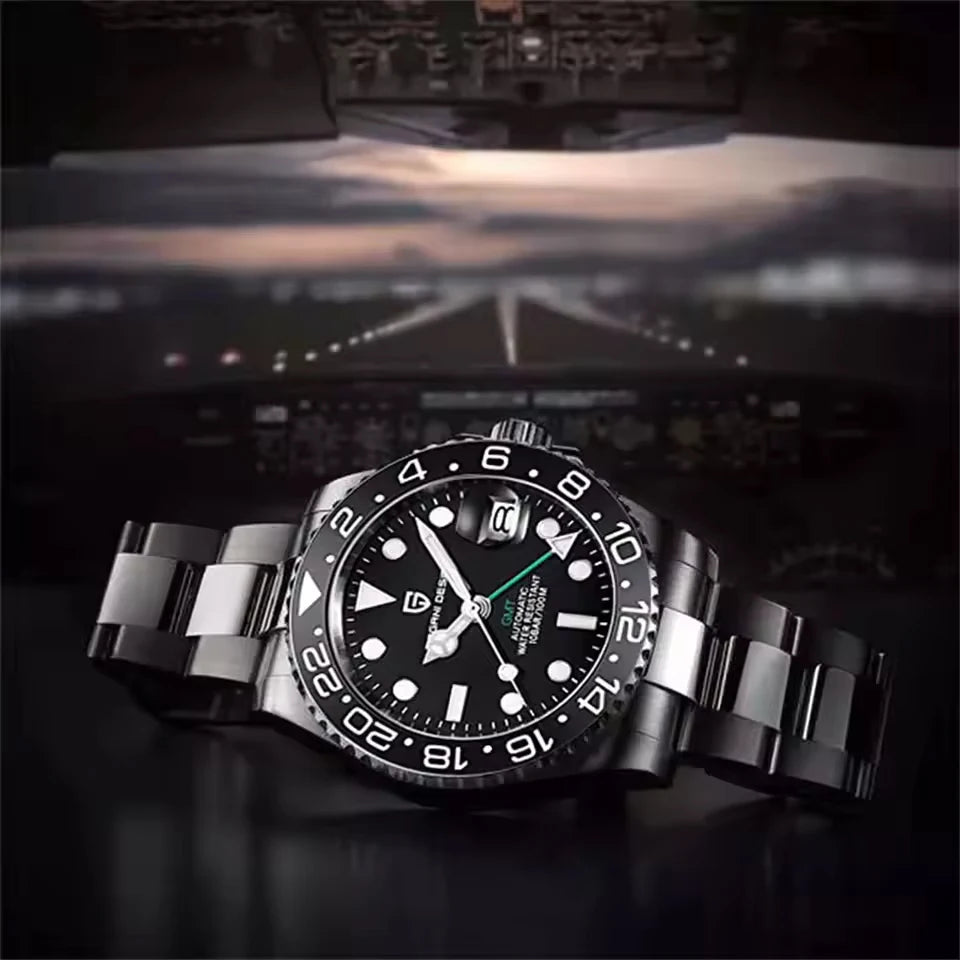 New PAGANI DESIGN GMT Automatic Wristwatch Stainless Steel 100M Waterproof Watch Top Brand 40mm Mechanical luminous Watch Men