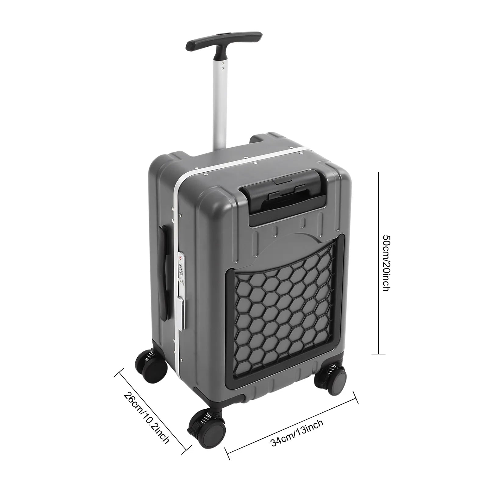 20'' Adjustable Double Handle Carry on Luggage, Protable Suitcase with Mesh Pocket, Ride on Luggage with Wheels & Tsa Lock