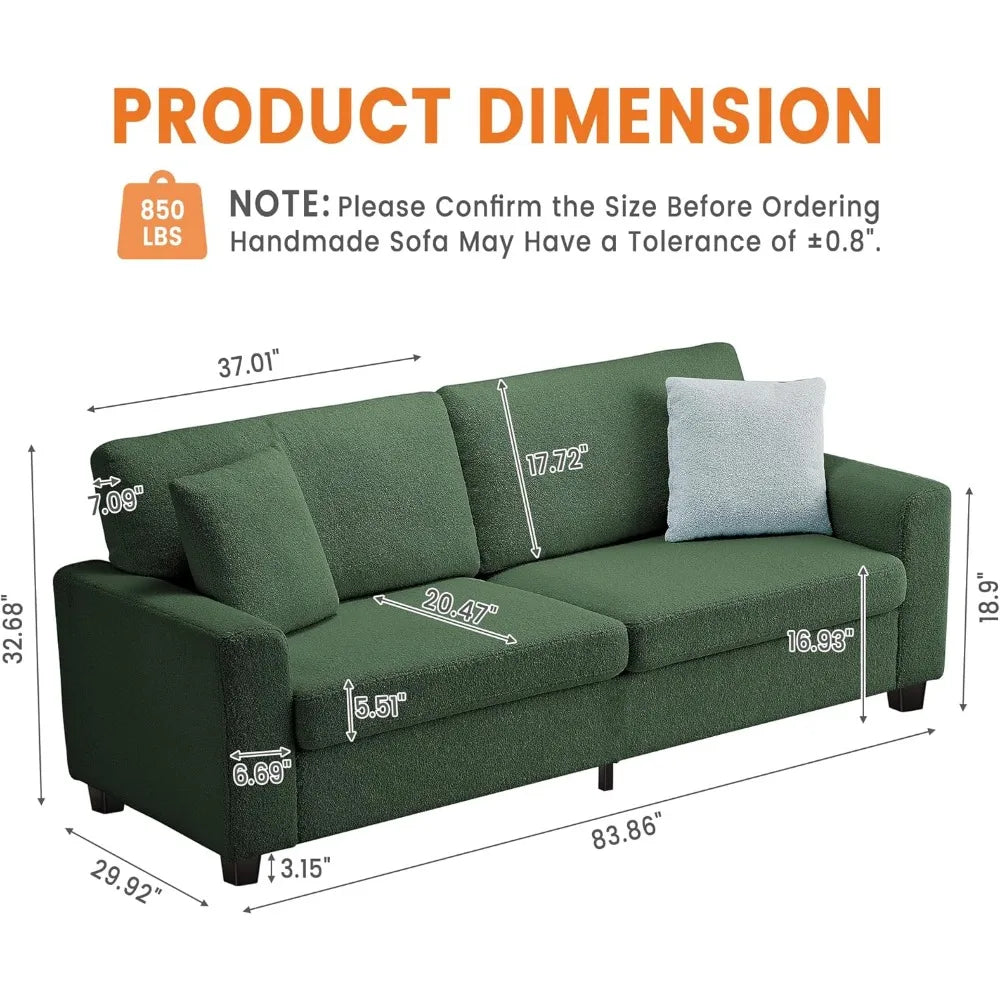 83 Couch for Living Room, Comfy Sofa with Deep Seat, Modern Sofa with Wide Armrest, Removeable Cover, Teddy Fleece 3 Seat
