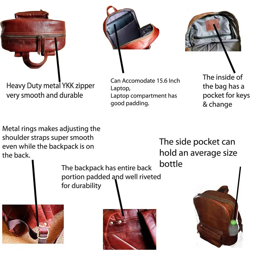 Brown Leather Backpack Vintage Rucksack Laptop Bag Water Resistant Casual Daypack College Bookbag Comfortable Lightweight Travel