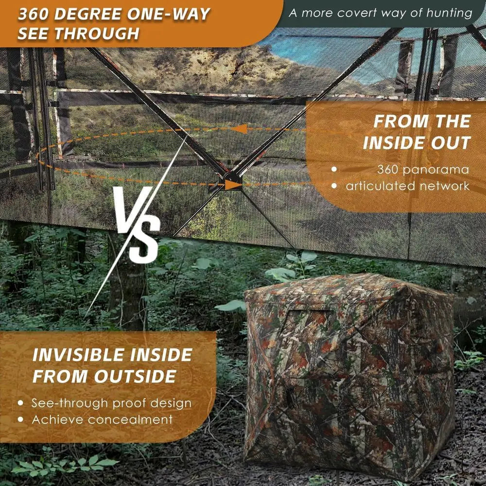 Portable 360-Degree See-Through Hunting Blind with Floor Mat and Carrying Bag for 2-4 Person Use