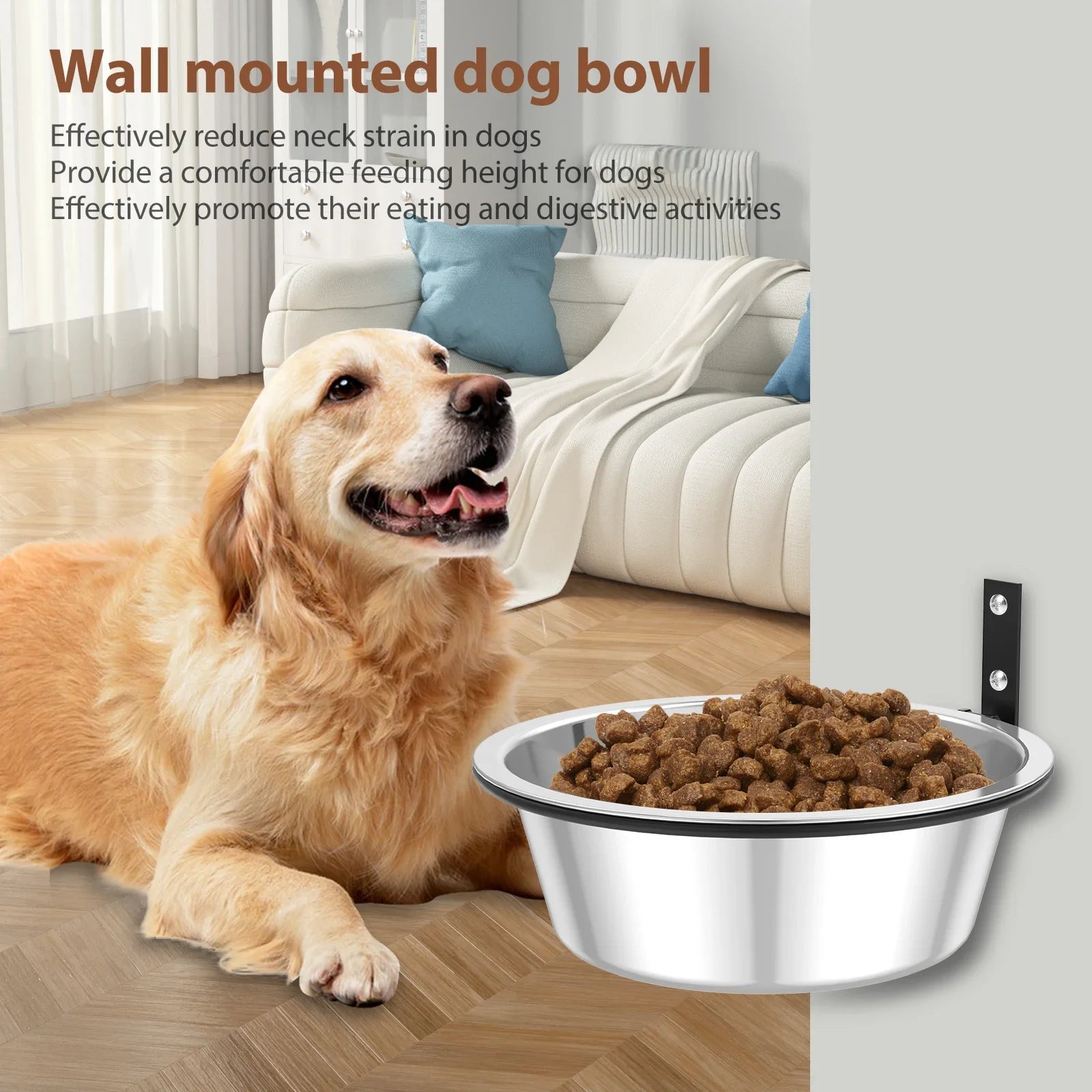 Dog Bowl Foldable Stainless Steel Raised Dog Food and Water Bowls Adjustable Height Wall Mounted Cat Food