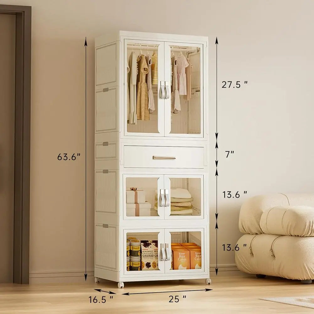 Portable Kids Closet Children's Armoire Adults Clothes Wardrobe Closet with Drawers and Doors, Collapsible Baby Costume Storage