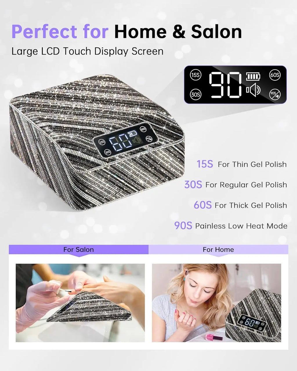 Rechargeable UV Nail Lamp, LED Gel Polish Dryer with Timer & Auto Sensor, Zebra Diamond Design