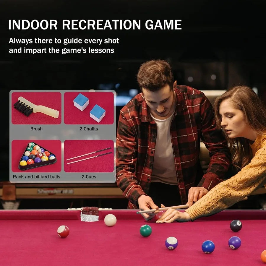 54 Portable Pool Table - Compact Wooden Billiard Table with 2 Cues Triangle Rack Chalk Brush - Ideal for Home Game Room Indoor