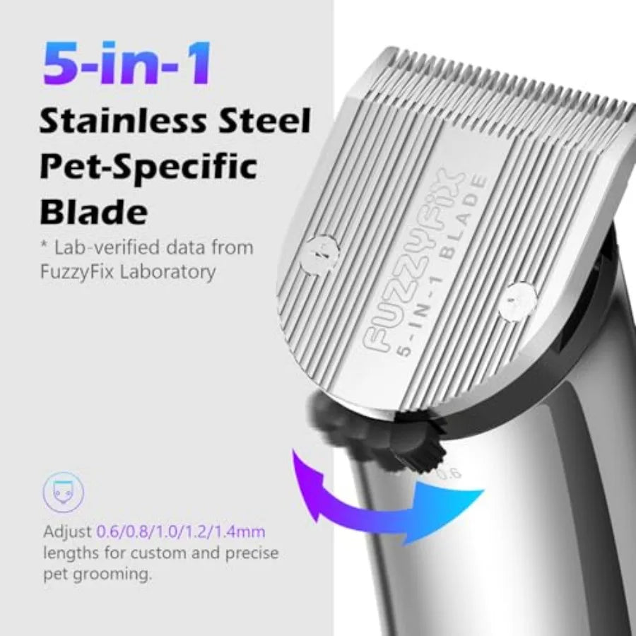 Professional Dog Grooming Clippers with Charging Dock 5-in-1 Adjustable Blade Cordless Pet Grooming Kit 5 Speed Rechargeable Tr