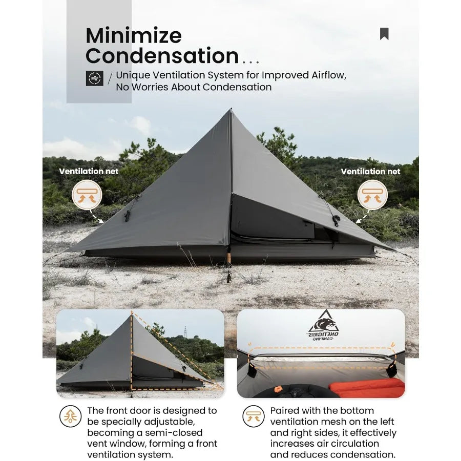 Backpacking Tent Waterproof Windproof 2 Person Tent 20D SILCoated Nylon Single Layer Ultralight 3 Season Tent for Cam
