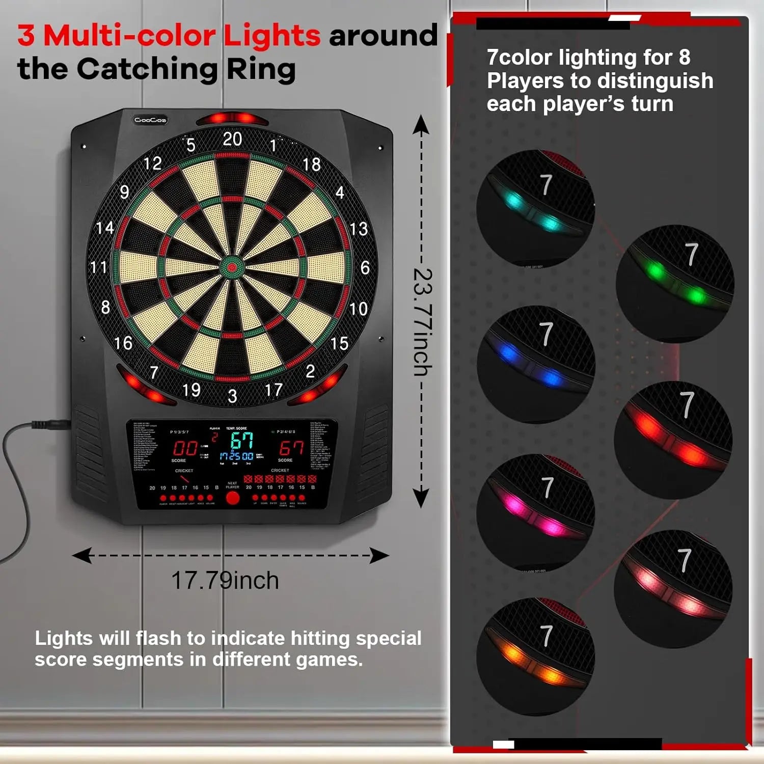 Electronic Dartboard, Electric Soft Tip Boards for Adults with Heckler and Lights Effects, Digital Boards with 6 Darts, 100