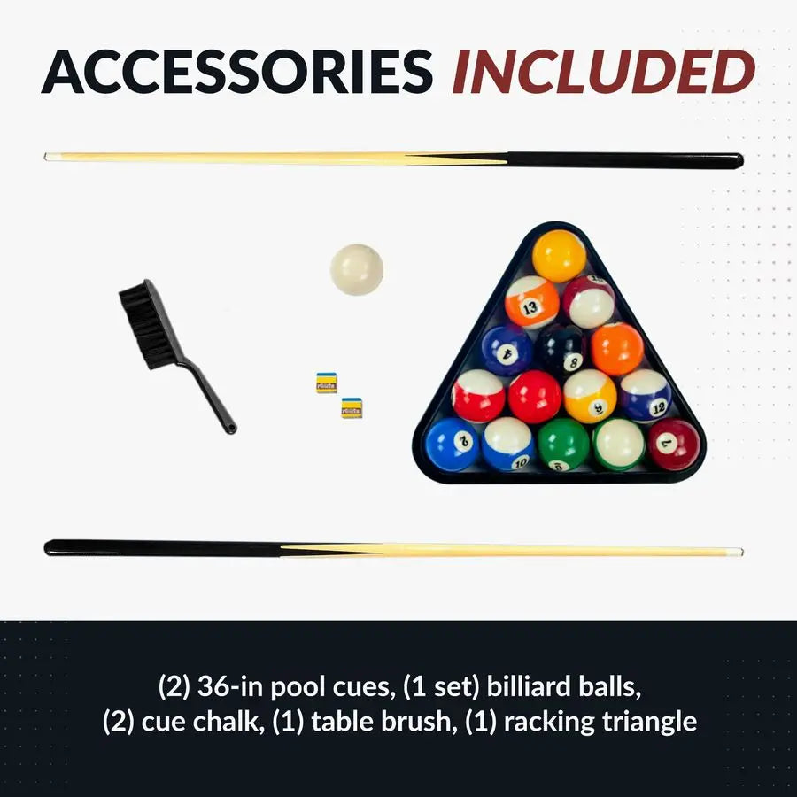 Breakout 40in Tabletop Billiards Set for Dining or Game Tables Compact Blue Pool Playing Surface with Cue Sticks, Ball Kit, Tria