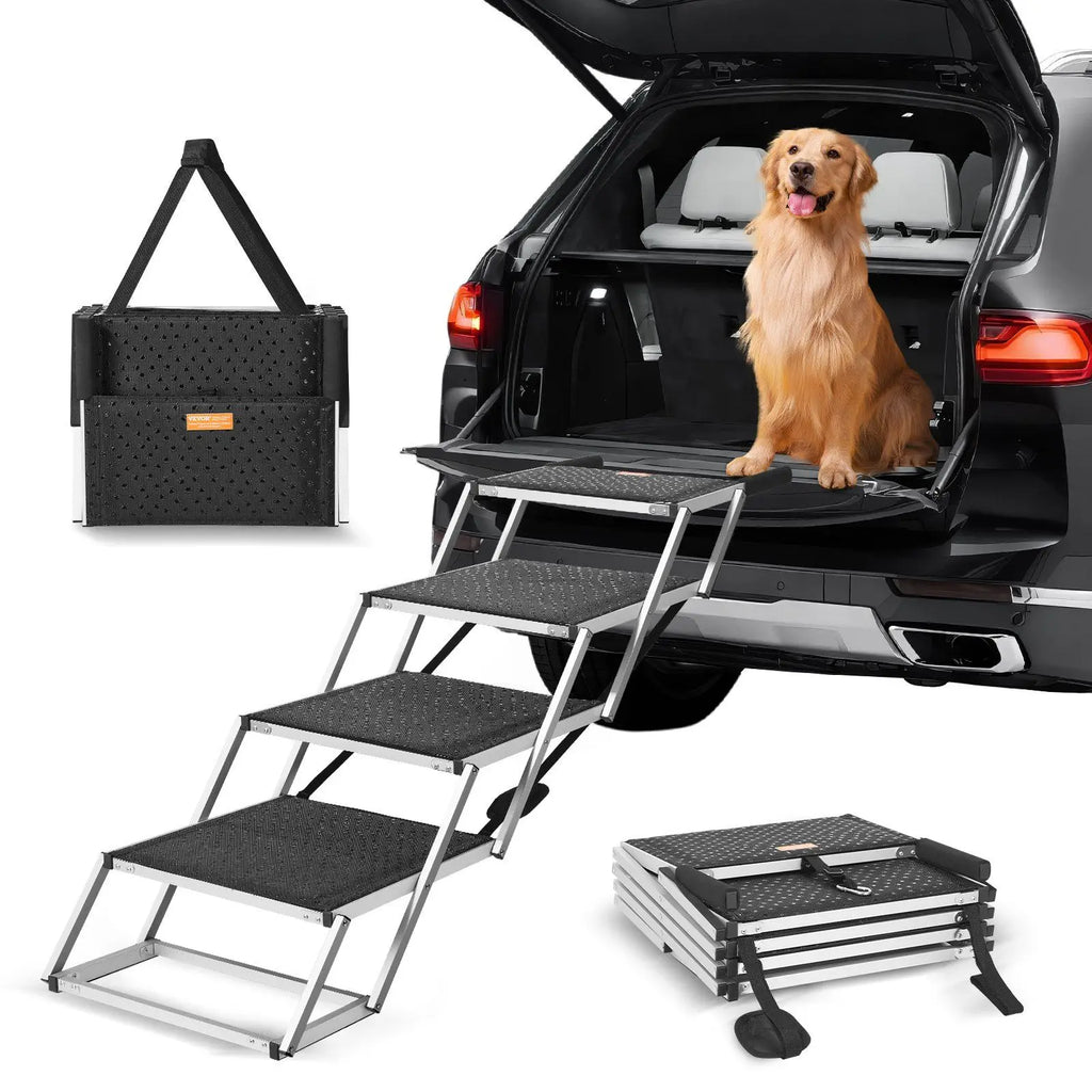 Durable 4-Step Dog Stairs Aluminum Foldable Structure 250lb Weight Limit Portable Pet Step for Cars Trucks and SUVs