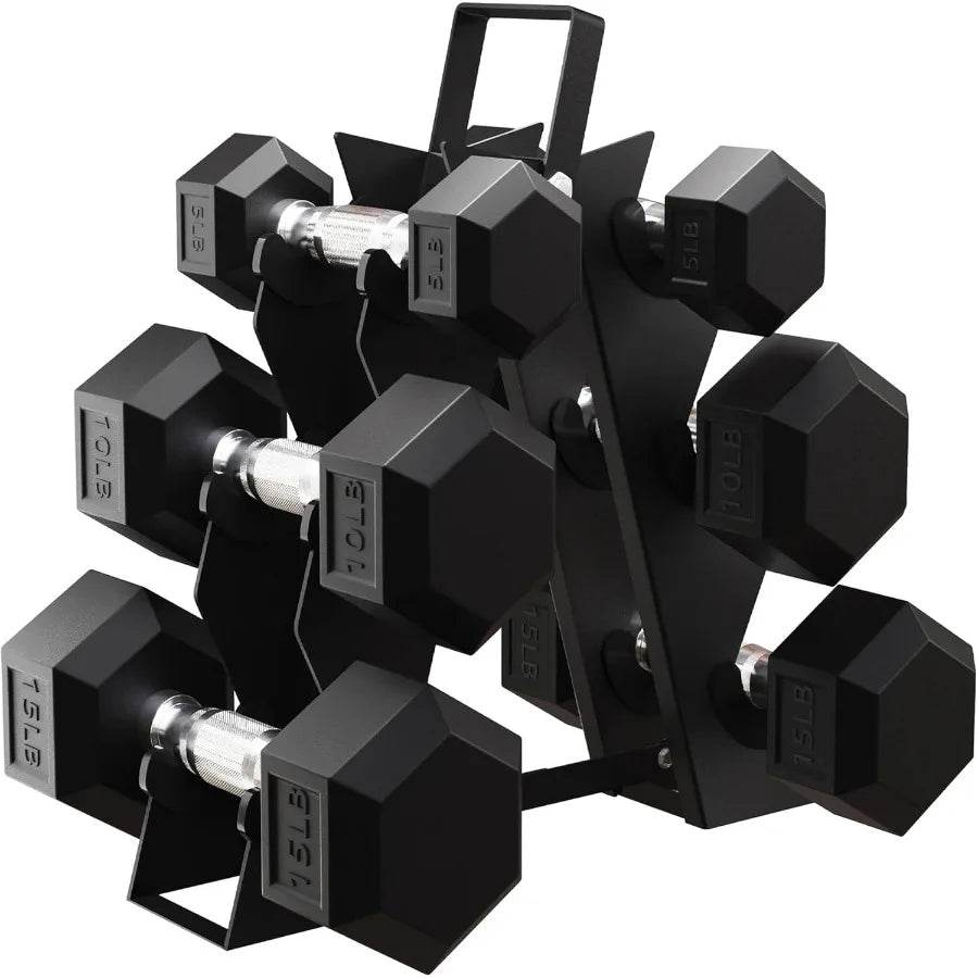 Premium Rubber Encased Hex Dumbbell Sets for Home Gym and Fitness Training 46LBS Set 60LBS Set 100LBS Set with Durable Rubber C