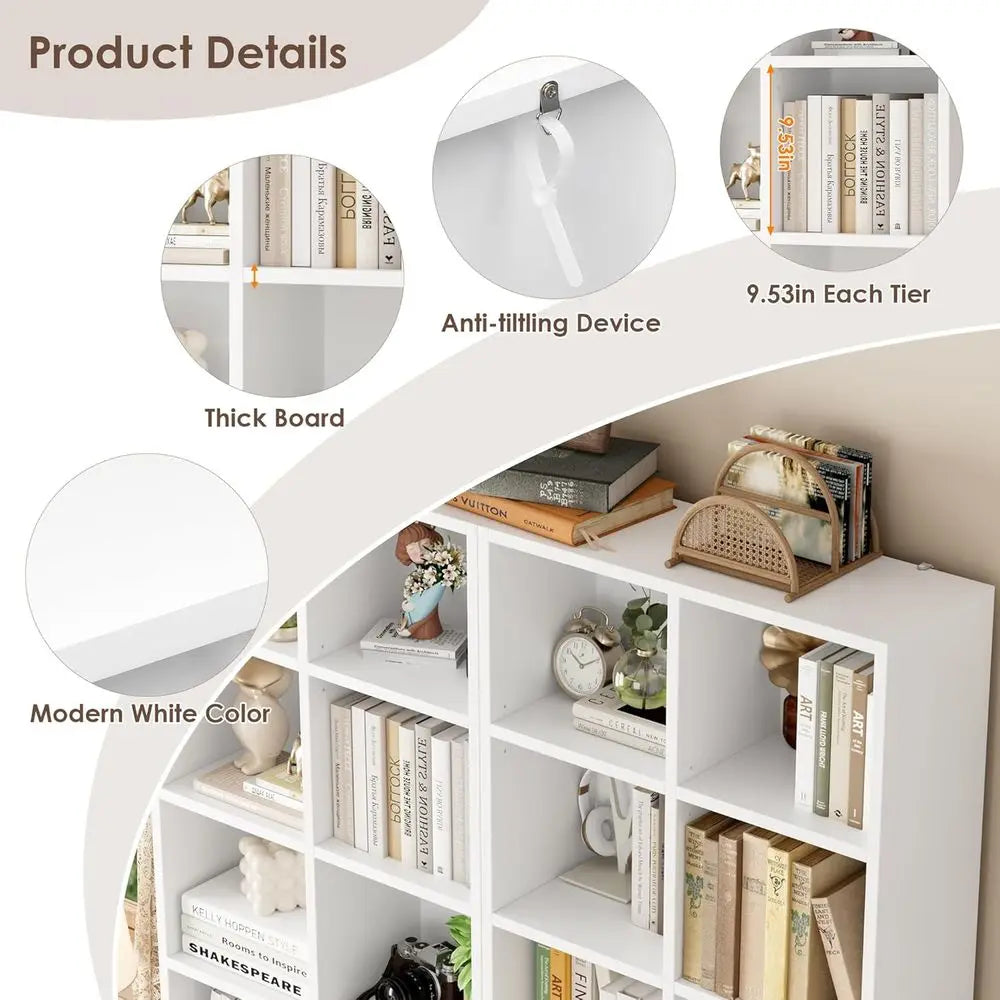 White 71-Inch Double Wide Media Tower Rack with Adjustable Shelves, CD/DVD Display Cabinet, Tall Narrow Bookcase for Home Office